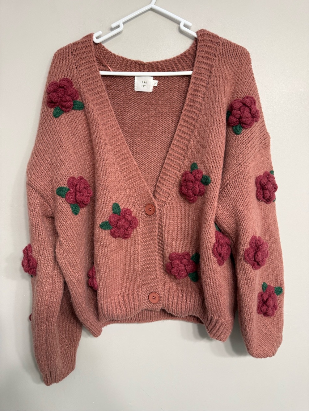 Luna Ivy Rose Button-Front Cardigan - Dusty Rose